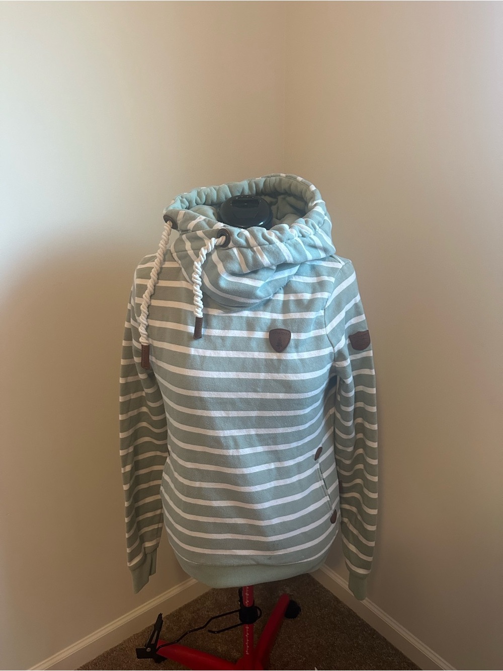 Wanakome Light Blue and White Striped Cowl Neck Sweater